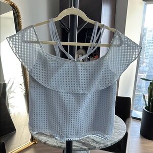 Gianni Bini Blue Ruffled Crop Blouse